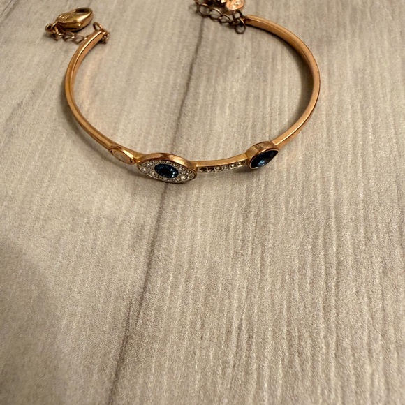 Rose Gold-Tone Clear and Blue Crystal Evil Eye Adjustable Bangle Bracelet